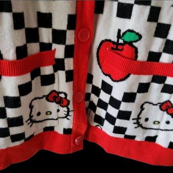 Hello Kitty Red & Black Checkered Apple & Daisies Cardigan - Picture 7 of 8